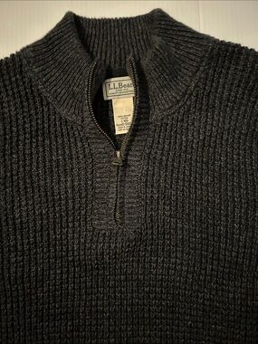 LL Bean 1/4 zip organic cotton knit pullover sweater mens large